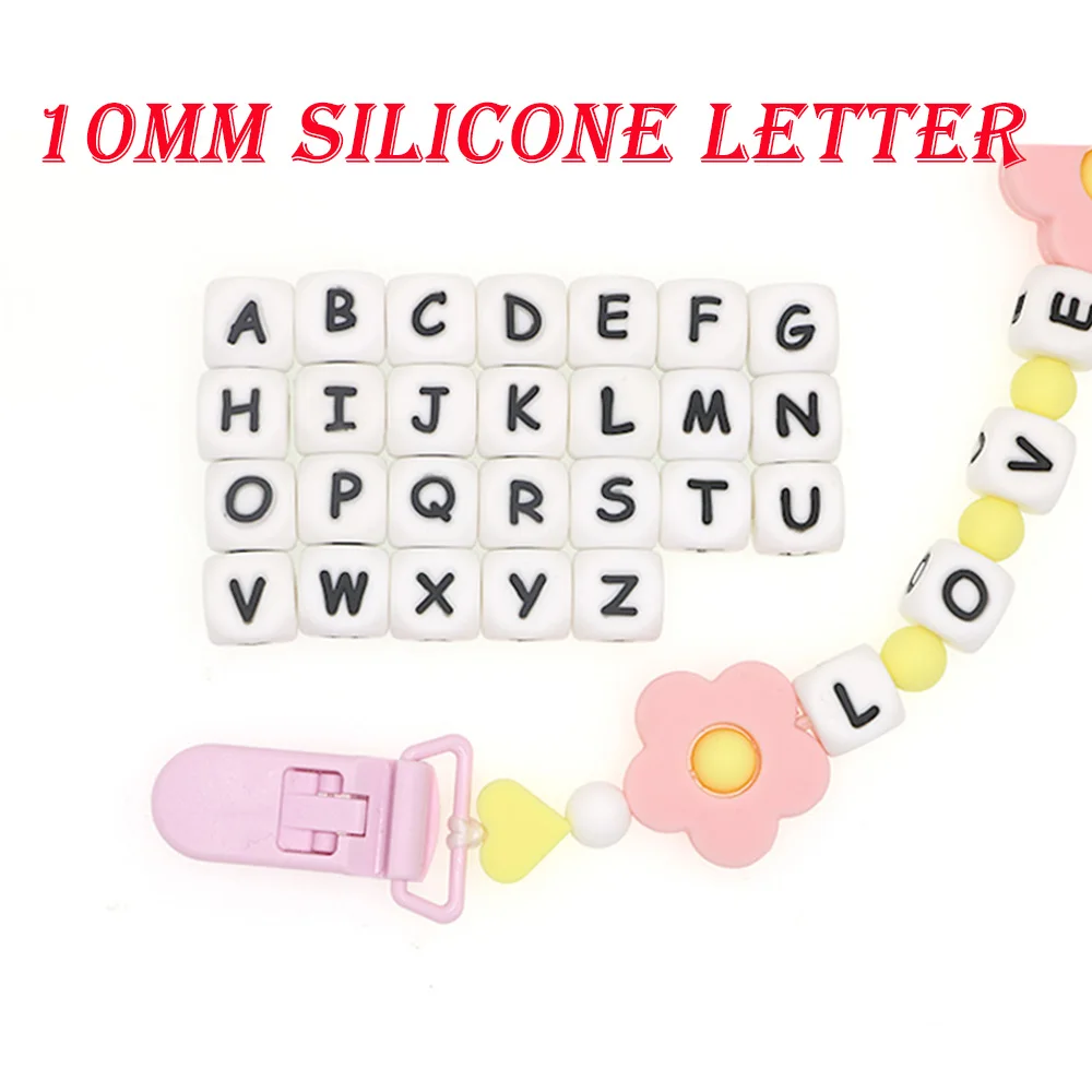 Wholesale 10MM 50/100Pcs Alphabet Silicone Letters Beads For Making Personalized Pacifier Chain Accessories Baby Toy