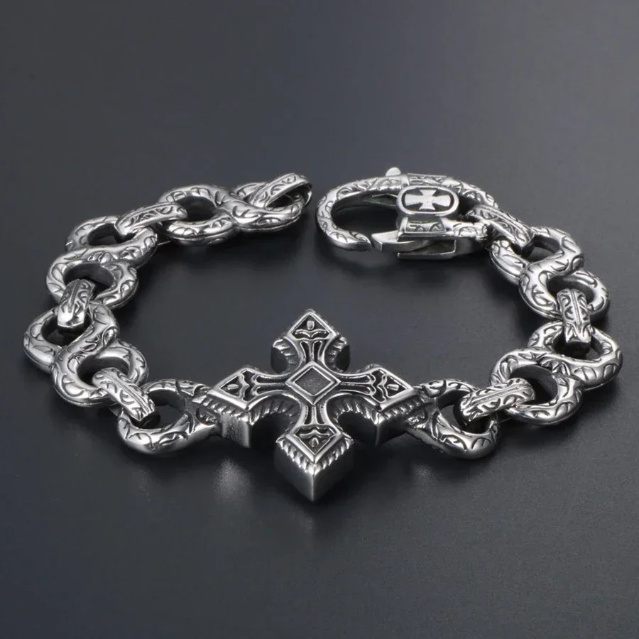 

Domineering European and American Punk 8-line Bracelet Men's Trend Fashion Retro Cross Pattern Chain Jewelry Accessories Gift