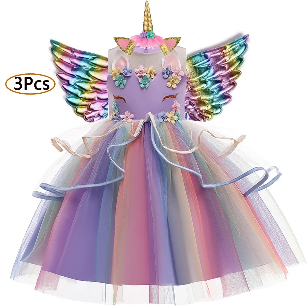 

Карнавальное платье принцессы с единорогом от 2 до 10 лет, Детские платья для девочек, костюм, детское платье на день рождения, свадебное платье, платья