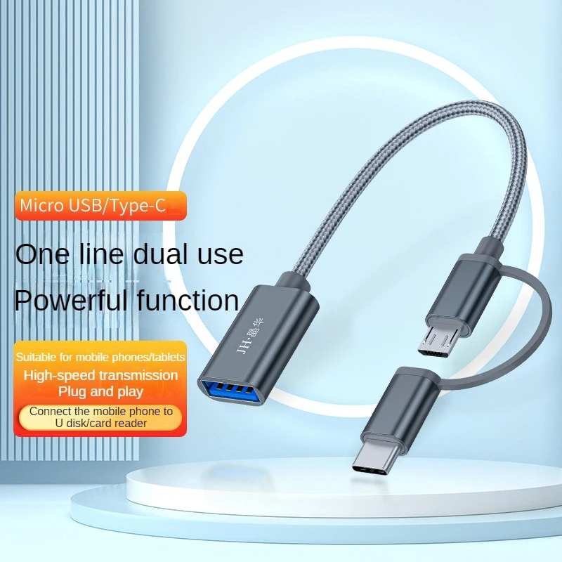 2-in-1 타입 C/마이크로 USB-USB A OTG 어댑터, 브레이디드, U 디스크, 마우스를 휴대폰/태블릿에 연결하기 위한 제품