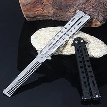 

Foldable Comb Stainless Steel Practice Training Butterfly Knife Comb Beard Moustache Brushe Salon Hairdressing Styling Tool