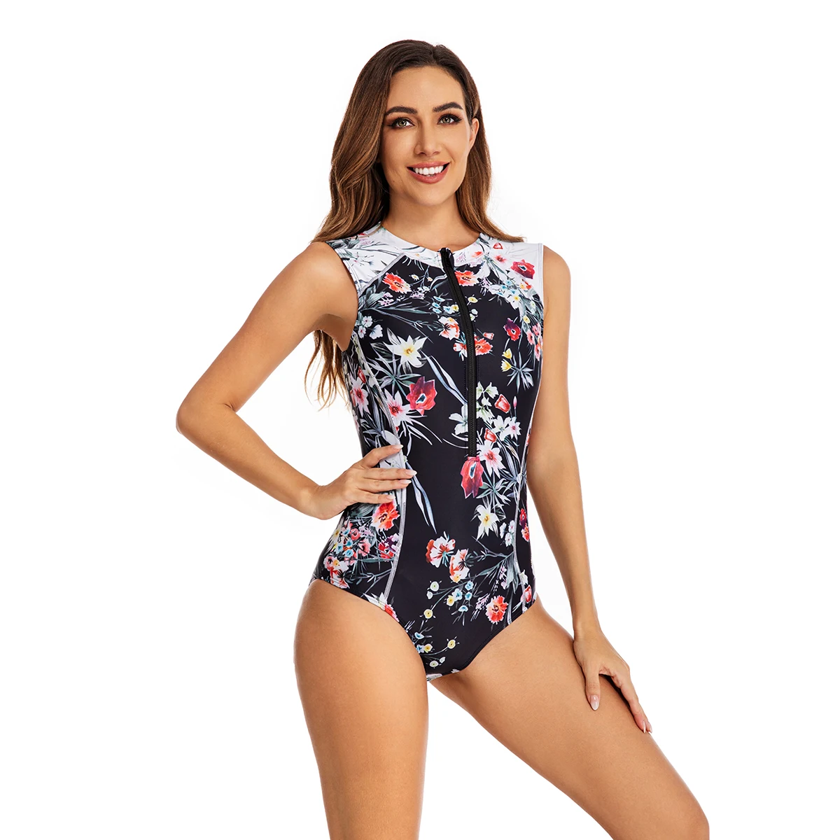 Guard Spf Swimsuits Women's Retro One Piece Long Sleeve Rash Guard