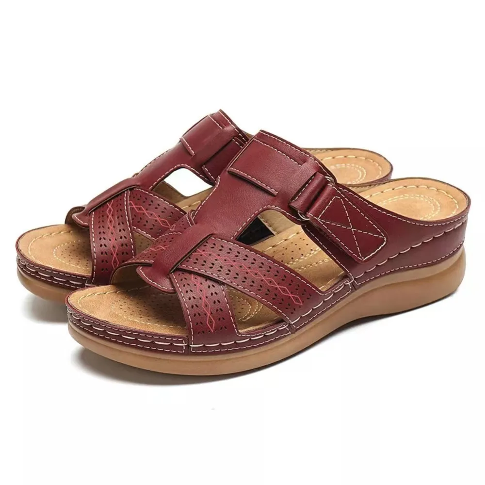 Damen Keilabsatz-Plateau-Sandalen mit Lochmuster zum Hineinschlüpfen, Sommer 2026, Übergröße, europäischer und amerikanischer Stil, strapazierfähige gestreifte Sandalen – Detail 5