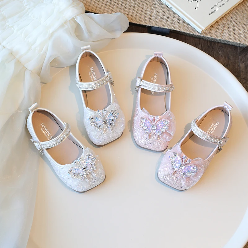 Children Soft Princess Crystal Shoes for Party Wedding Shows Flats Kids Fashion Casual Girls Mary Janes New