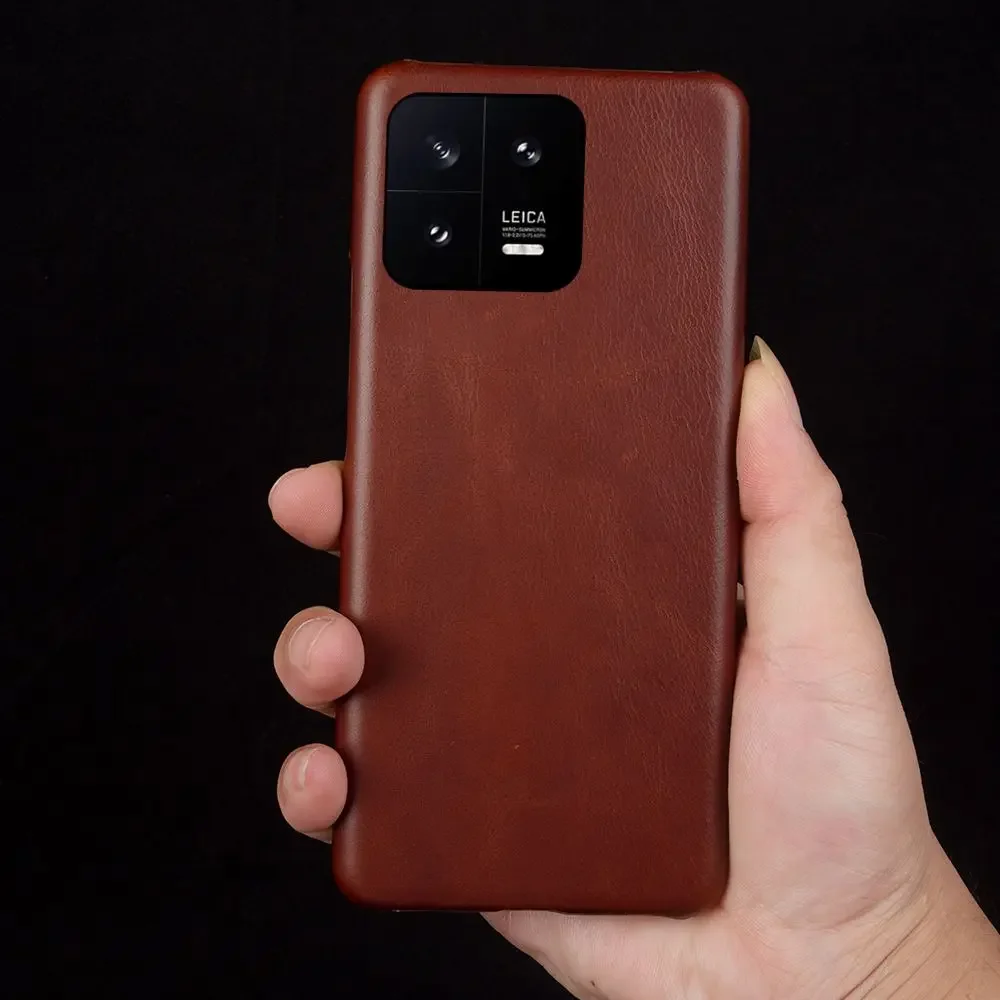 Premium Oil Wax Genuine Leather Retro Shockproof Phone Case - Stylish Protective Cover