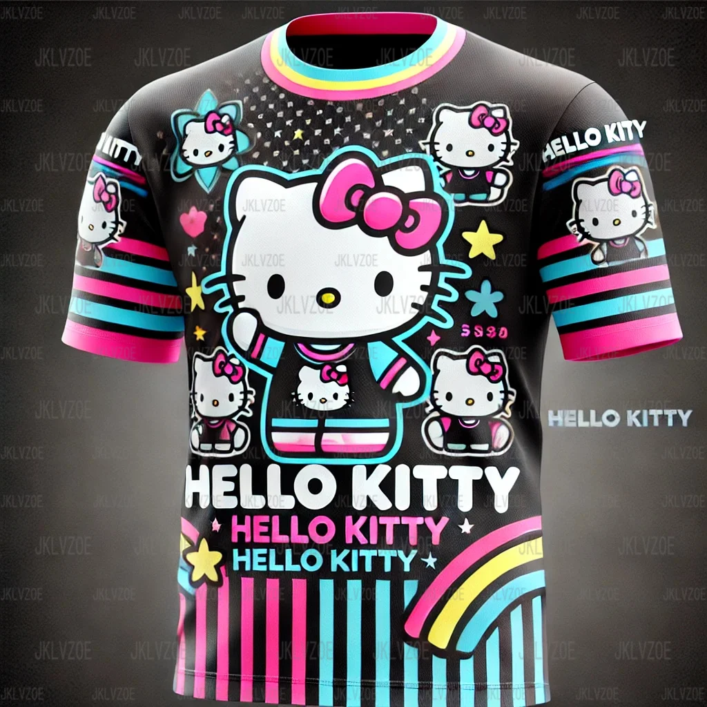 MINISO Sanrio Tshirt 3D Print Hello Kitty Special Edition Family O-Collar Tees Summer Sport Casual Short Sleeve For Kid/Adult ﻿ 4