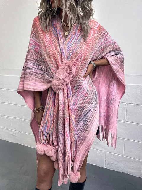 Poncho coat with rainbow stripes