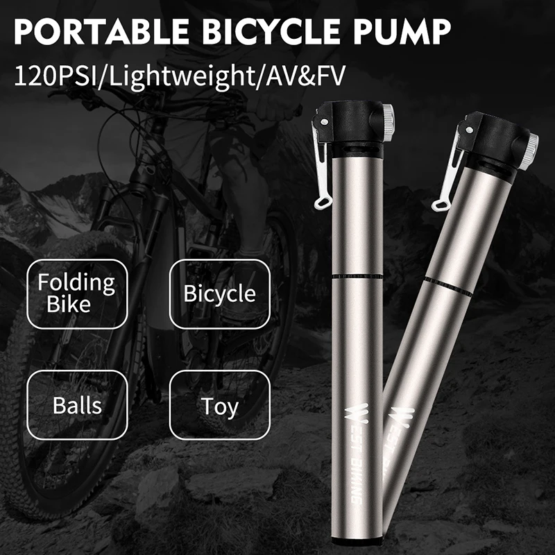 WEST BIKING Bike Pump 120PSI Portable Bicycle Pump Schrader&Presta Valve Bike Tire Inflator Hand Pump MTB Road Bike Accessories
