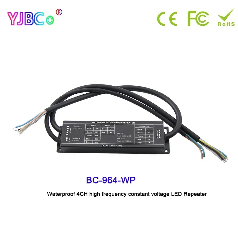 Bincolor RGBW Waterproof 4CH LED Power Repeater 5V 12V 24V DC high frequency PWM signal RGBW LED Controller expansion BC-964-WP