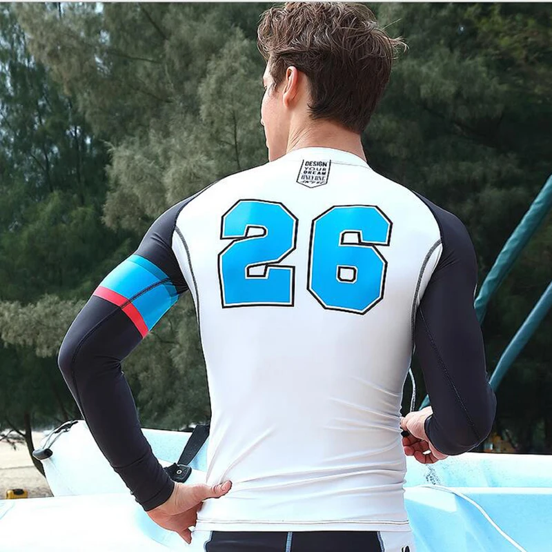 SABOLAY Men Long Sleeved Swimwear Diving Sunscreen Wetsuit Quick Drying UV Protection Beach Surfing Swim Suits Bathing Suit
