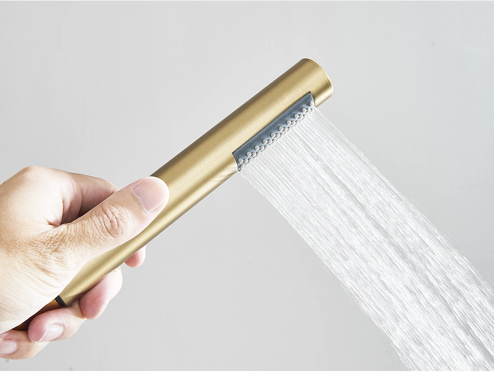 Brushed Gold Hand Held Shower Head Black Finish Image 10