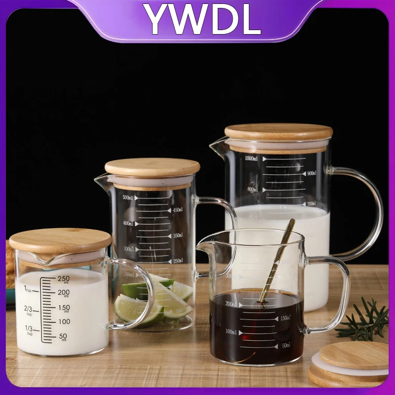 Borosilicate Glass Beaker Glass Measuring Cylinder 250/350/500/1000ml Glass Measuring Cup With Lid Heat-resistant With Scales Laboratory Beaker Handle