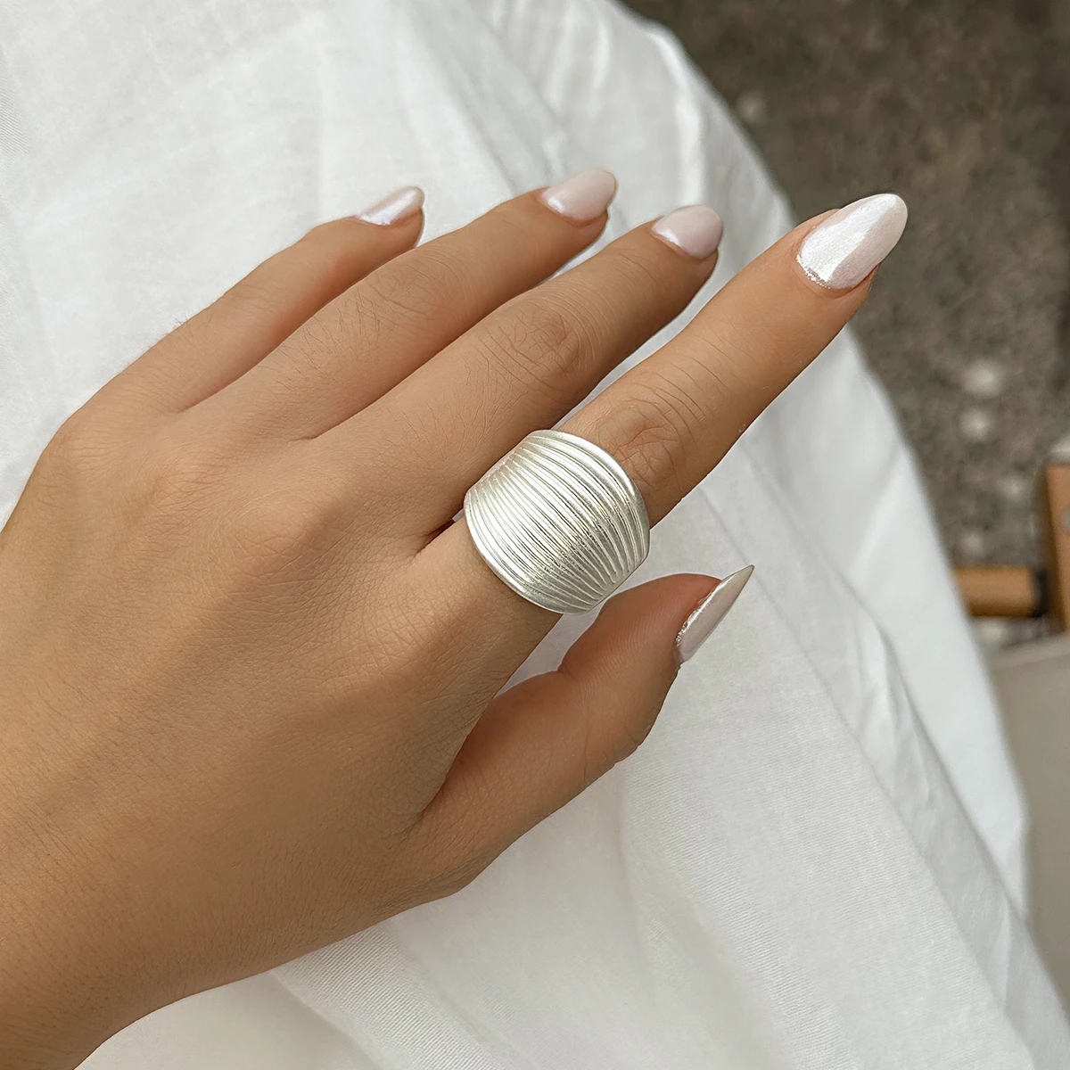 Ingemark 2Pcs Punk Metal Chunky Open Rings for Women Vintage Geometric Adjustable Finger Nail Ring Couple Wed Accessories Gift