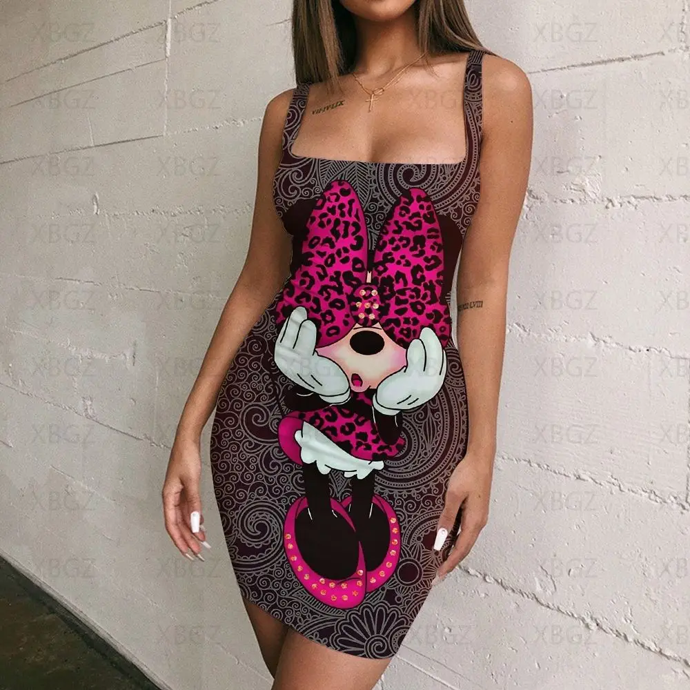 Disney Summer Dresses Donna 2022 Sling Evening Minnie Mouse Mini Dress Print Y2K Mickey Bodycon Party Fashion Elegant Women Sexy