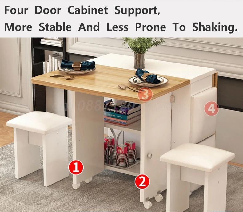 Folding Dining Table Movable Table Set 1.4m Round/ Square Table With Chair Set Furniture For Dining Room Apartment Living Room