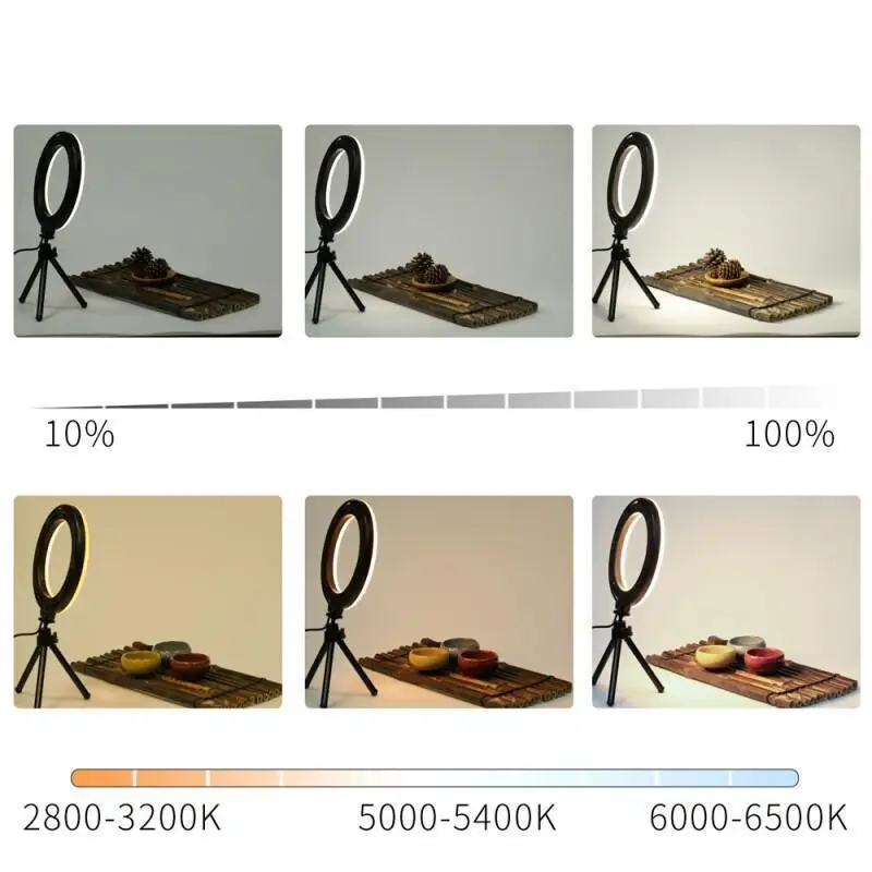 Mini LED Ring Light Desktop Lamp With Tripod Stand