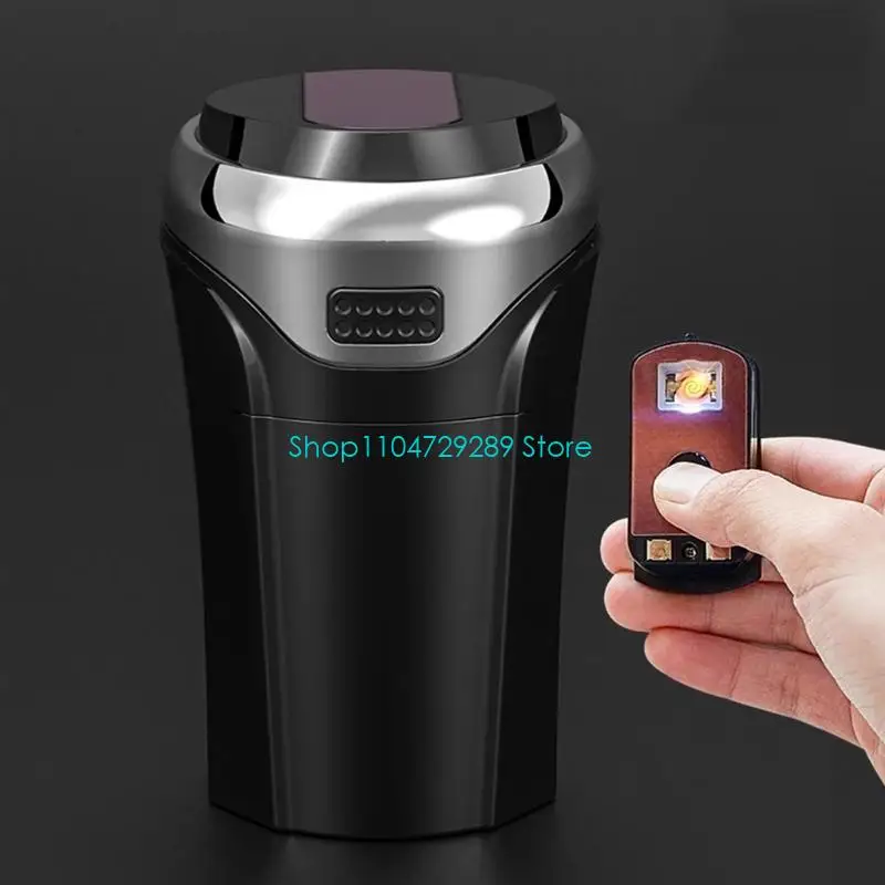 야외 여행을위한 라이터 LED 푸른 빛이있는 뚜껑이있는 D8KE 휴대용 재떨이 홈 간편한 USB 전원 공급 장치