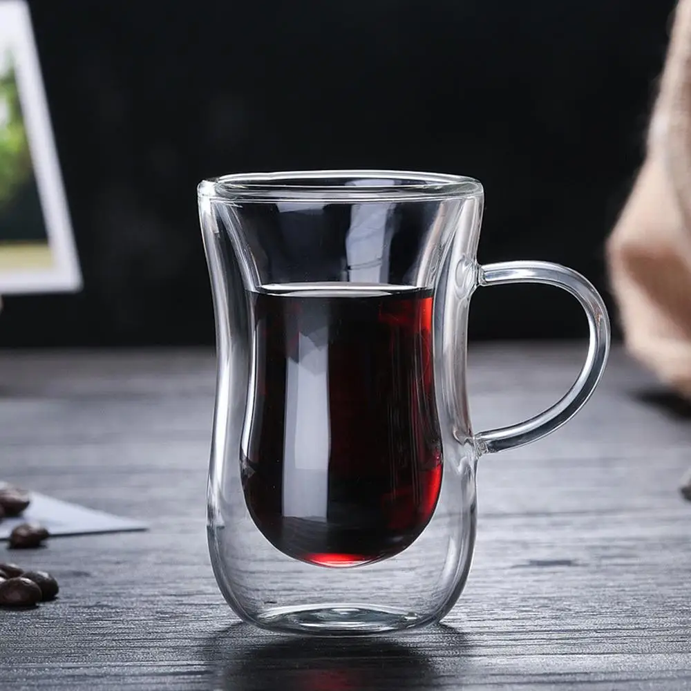 Double-Layer Coffee Glass Double Wall Kawa Glass Transparent Heat Resistant Tea Cup Glasses For Hot Cold Coffee Tea - 80Ml