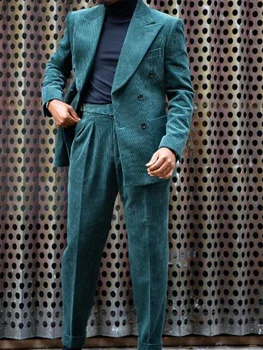 Abito da uomo in velluto a coste doppiopetto con risvolto a pistola giacca 2 pezzi + pantaloni Best Party Casual abito da sposa da uomo completo 1