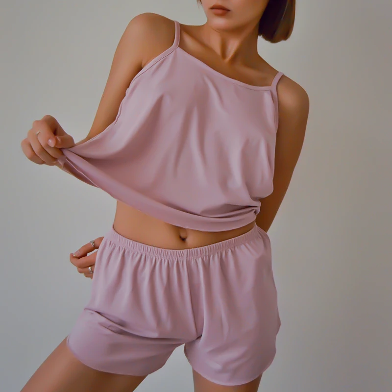 Women Pajamas Summer Solid Sleepwear Sexy Pyjamas Set Sleeveless Sleep Tops Shorts Comfortable Pajama Set Lounge Wear Lingerie