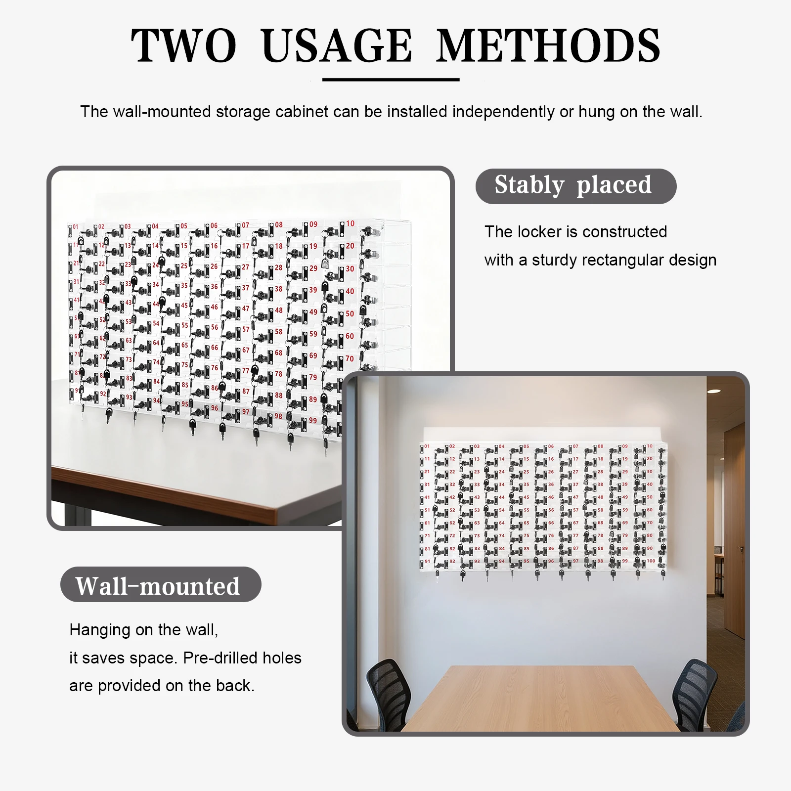 100 Slots Cell Phone Locker Box with Door Locks and Keys Cell Phone Holder Classroom Clear Acrylic Mobile Phone Safe Deposit Box