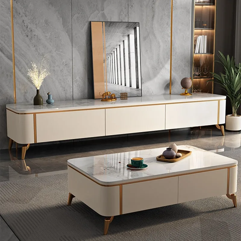 

Media Tv Stand Consoles Shelf Coffee White Unit Table Television Solid Wood Entertainment Meuble Tv Salon Luxury Furniture