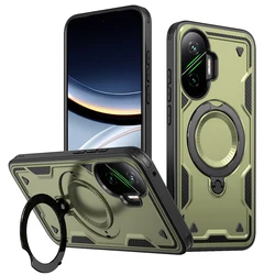 Military - Grade Drop - Proof Case with 360° Adjustable Ring Stand for Poco F7 (Green)