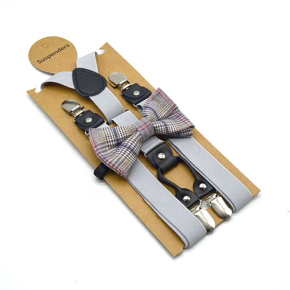 Solid Color Bowknot Elastic Leather Suspenders Braces Men Women Adjustable Straps For Wedding Suit Skirt Accessories Gift