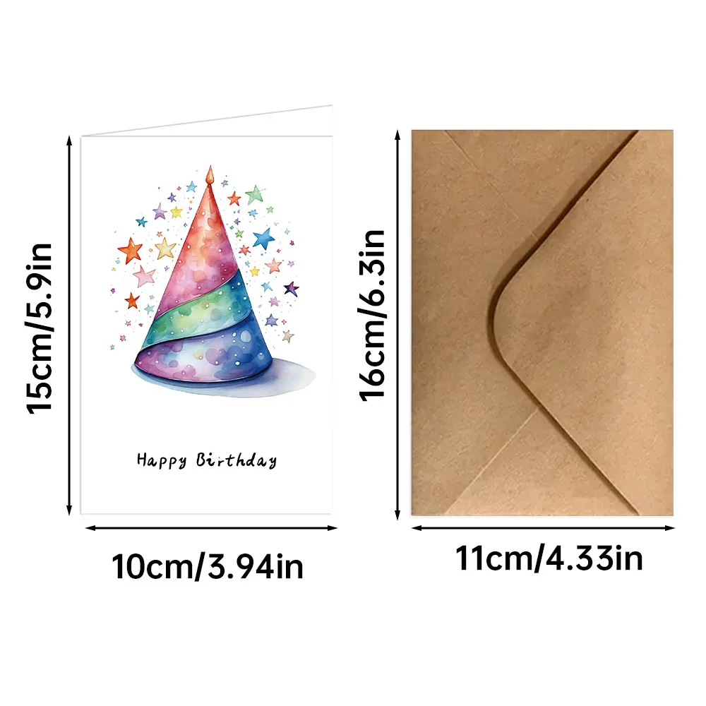 24pcs Watercolor Birthday Cards Birthday Party Decoration Kids Favors Greeting Cards Wedding Birthday Baby Shower Party Supplies