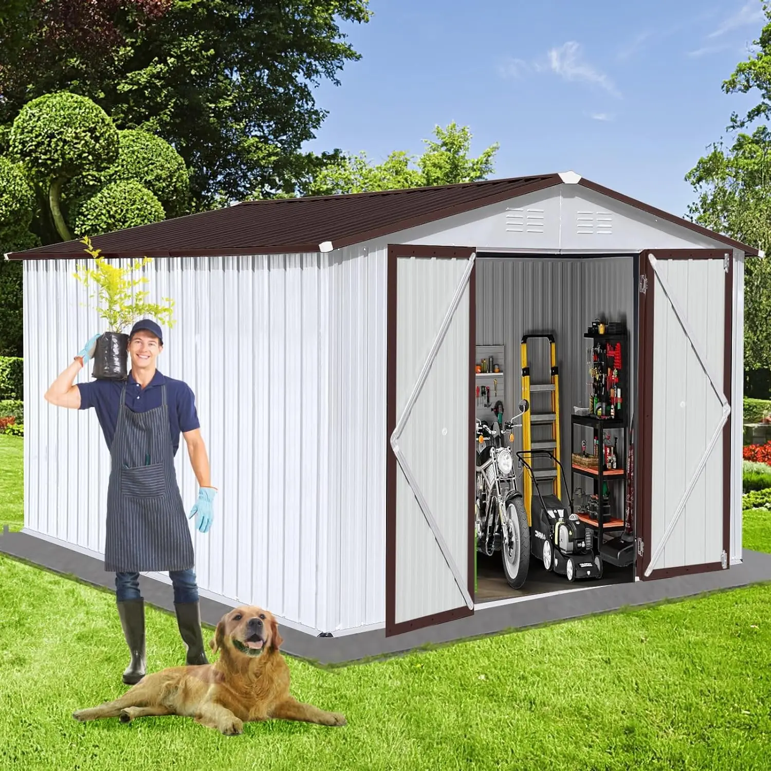 

Padlock Storage Shed Outdoor Garden Shelter 8 X 10 Ft Storage Shed Outdoor Backyard Garden Tool Shed With Hinged Door Lawn Sheds