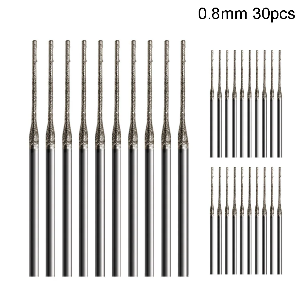 30Pcs Diamond Drill Bit Polishing Bit Cylindrical Grinding Head 0.8-2.5mm 80mesh 2.35mm Shank Gems Lapel Jewelry Engraving Tool