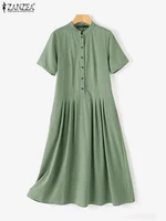ZANZEA Chic Linen Shirt Dresses Casual Solid Long Maxi Dress Fashion Women Cotton 2024 Sundress New Arrival Summer Vintage Robes - Image 4