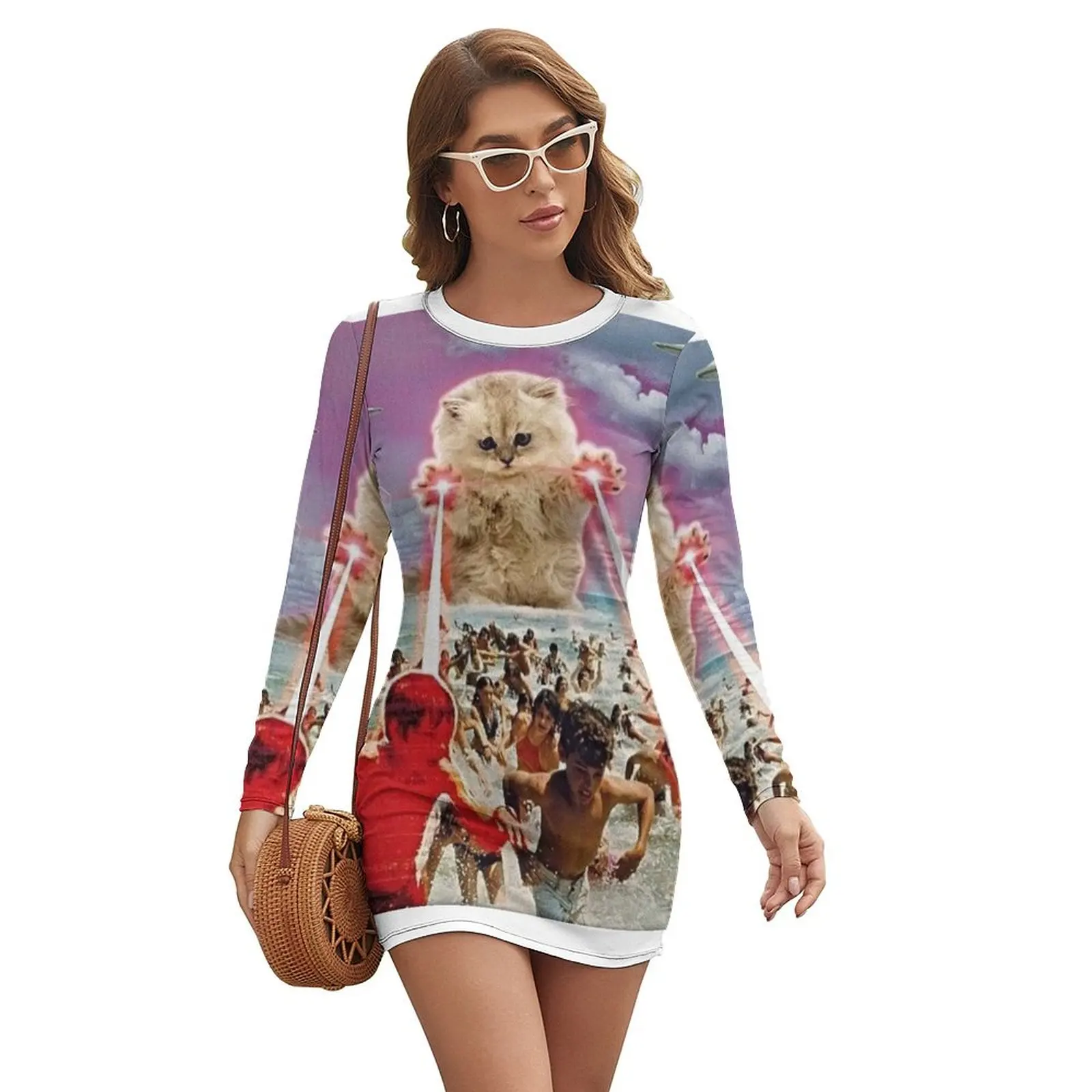 

Laser cat Long-sleeved Dress women's evening dresses women's elegant loose dresses summer dress daily