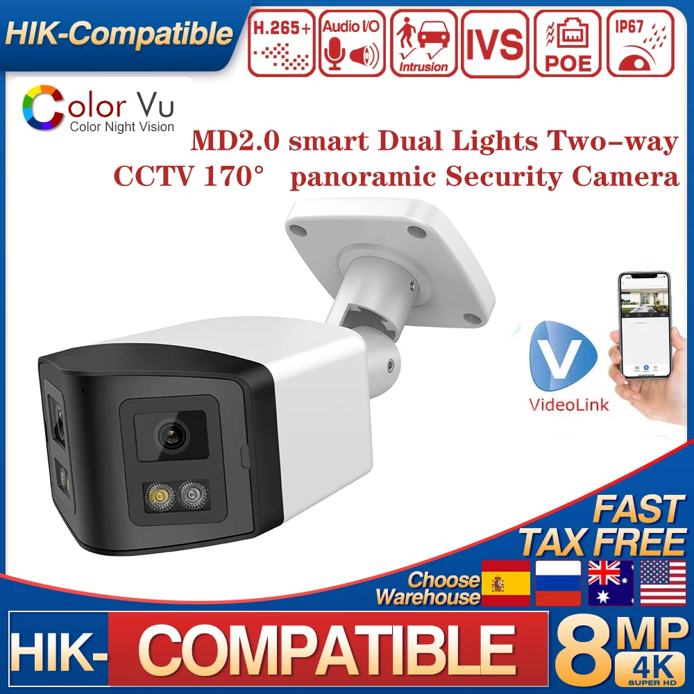 Hikvision Compatible 4K 8MP 170° Panoramic IP Camera