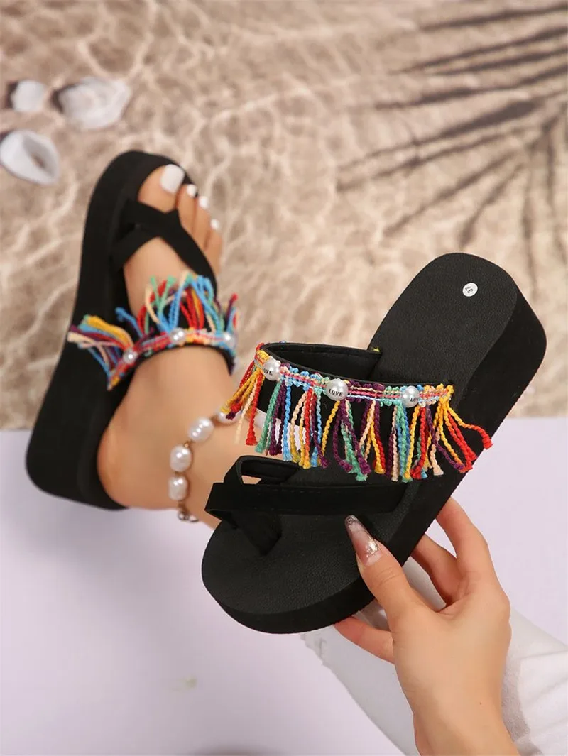 COOTELILI New Fashion Women Slippers Bohemia Slides Wedge Women's Summer Platform Shoes Slip On Outside 5cm Heel 36-42