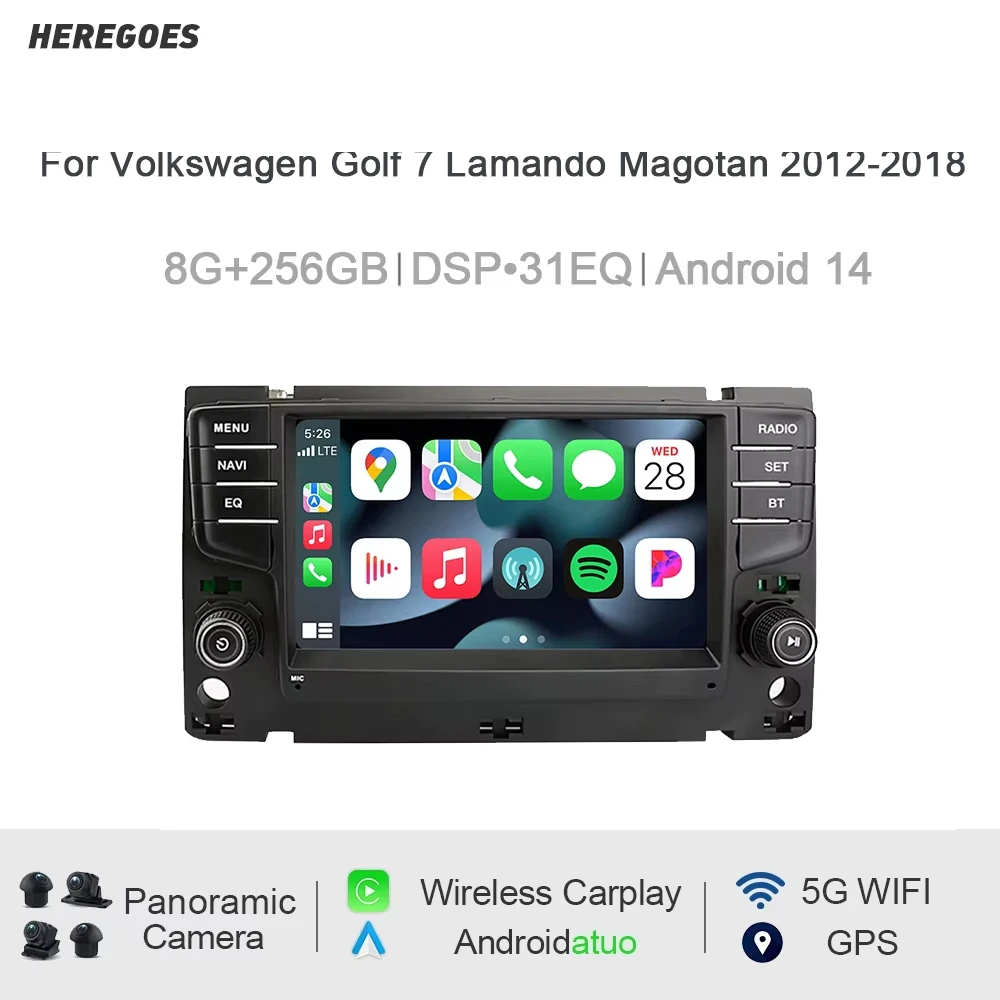 CarPlay 7'' Android 14,0 Auto Player 8 + 128G rom Radio auto radio navigation stereo Für Volkswagen Golf 7 Lamando Magotan 2012-2018