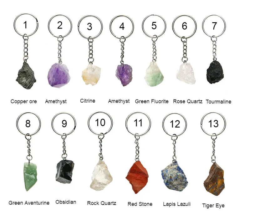 Natural Raw Stone Fluorite Amethyst  Key Rings Keychains Car Decor Key Chain Keyholder