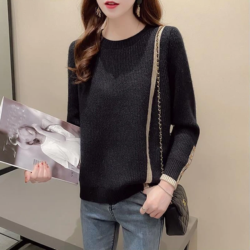 

Korean Simple Style O Neck Long Sleeve Knitted Sweater for Women Spring Autumn Casual Loose All Match Basic Pullovers Top Jumper