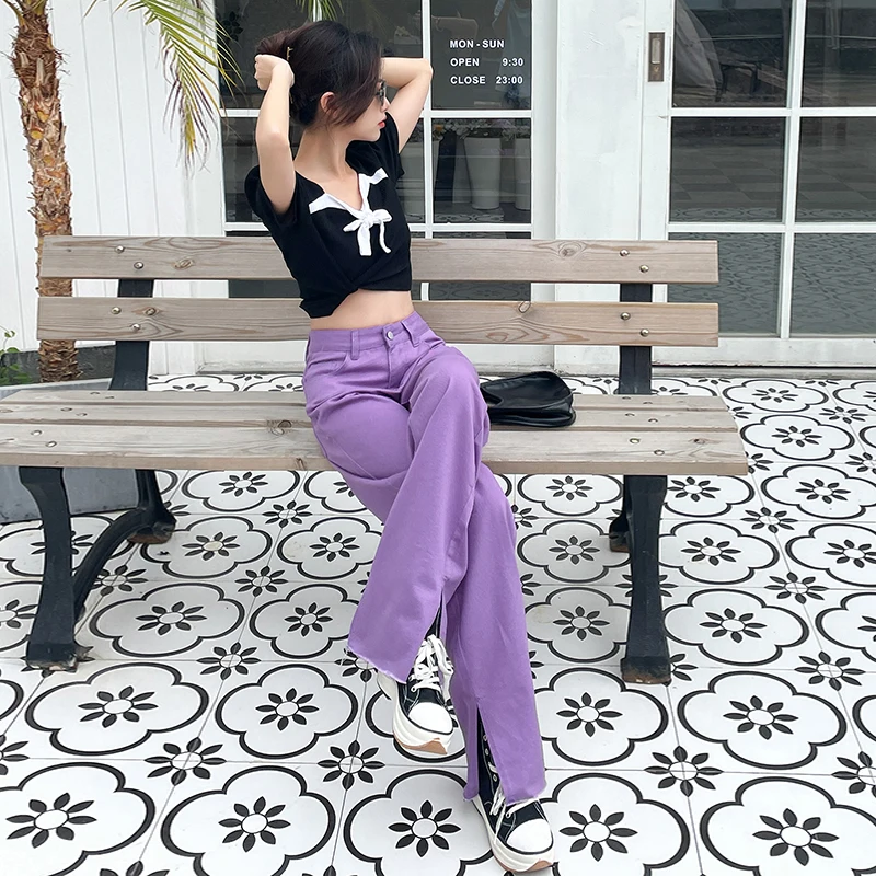 ZOENOVA 2022 Baggy Jeans Women Purple Korean Fashion