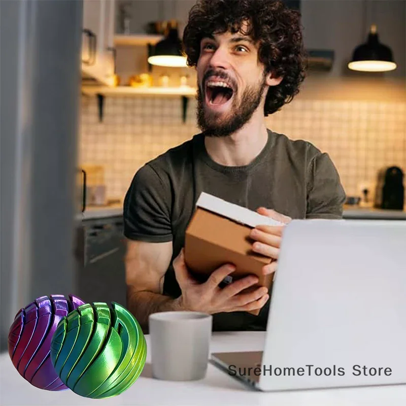 3D Printed Slime Ball Fidget Toy Twistsphere Gear Liquid Flow Rotating Anxiety Relief Office Adults Kids Stress Toy