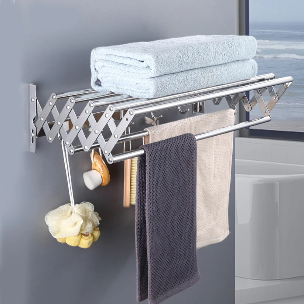 Wall Mounted Clothes Drying Rack Rustproof Retractable Collapsible Laundry Drying Rack Space-Saving Wall for Laundry