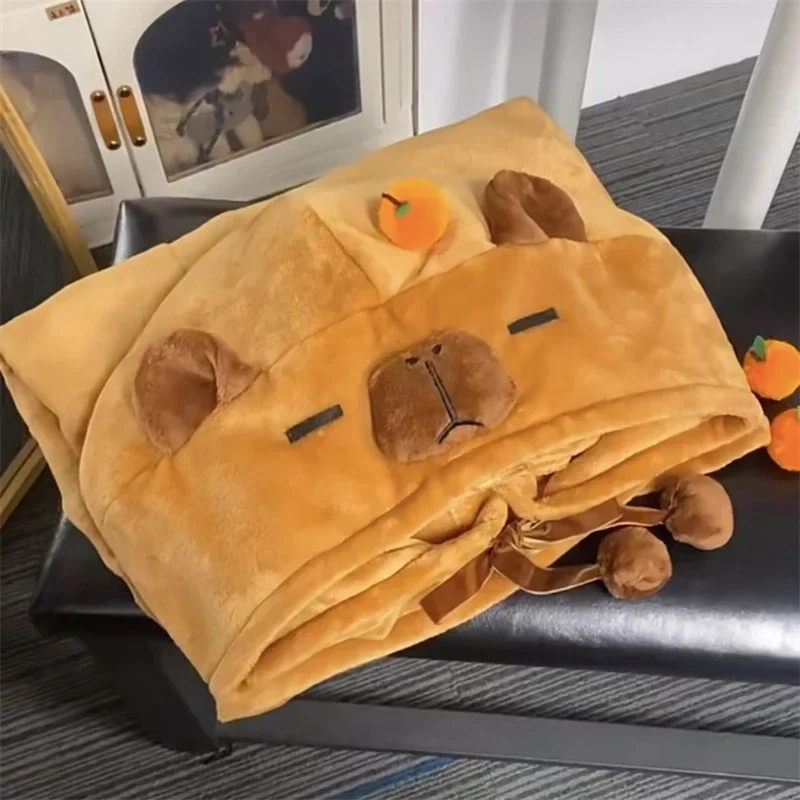 Cartoon Capybara Wearable Hooded Blanket for Adult Soft Warm Flannel Cute Capybara Hoodie Shawl Throw Cloak Wrap for Home Office