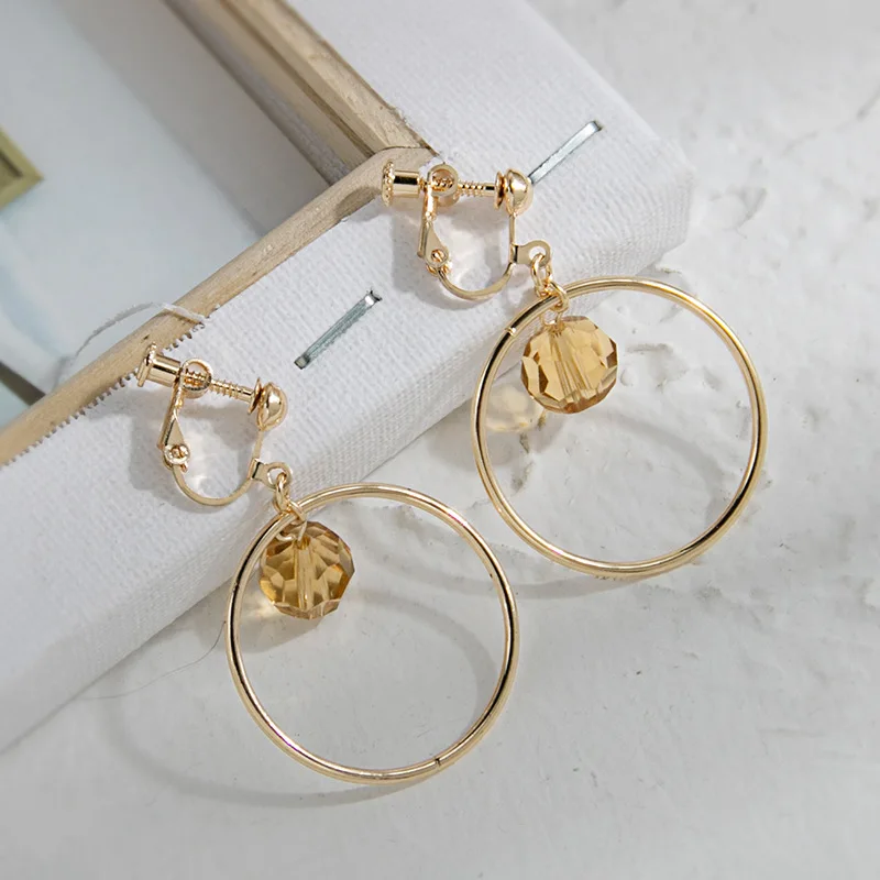 trendy male earrings GRACE JUN Korean Design Simulated Pearl Screw Clip on Earrings Non Pierced Baroque Rhinestone Ear Clip Women's Jewelry Wholesale trendy traditional earrings Trendy Earrings