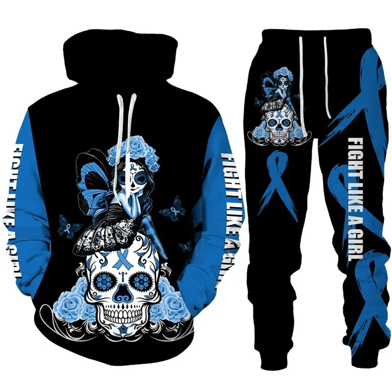 New Men's Hoodies Sets Skull Rose Sweatshirt 3D Print Hoodie Pants Cool Style Tracksuit Sportswear Fashion Men's clothing Suit