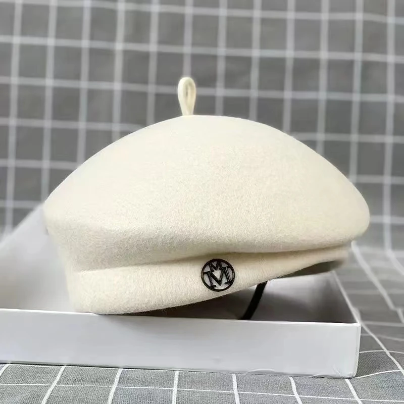 Classic Ladies Beret Hat Fancy Wool Felt Hat Warmer Winter Hat Cap White Black Women Fedora Hat Fascinator Pillbox Hat Formal 2
