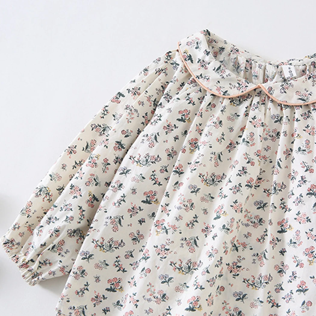 Girls Lapel Blouse Floral Shirt Long-Sleeve Spring Fall Cotton Flower Blouses Children Girl Peter Collar Tops Kids Clothes baby girl clothes,kids bottoming shirt