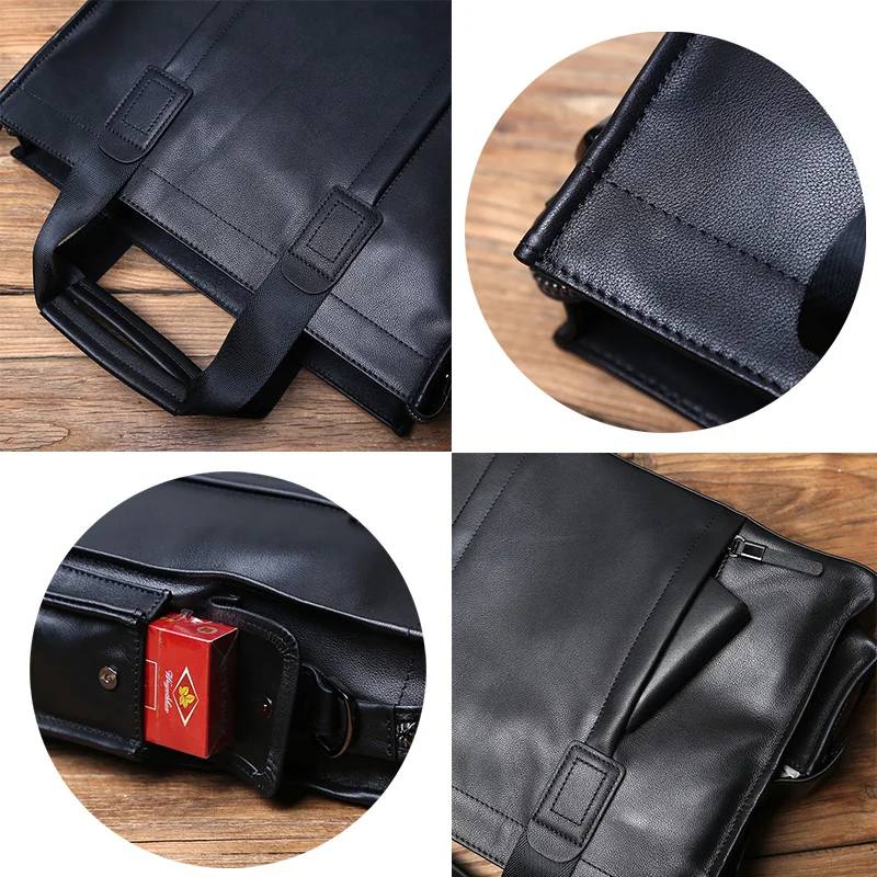 NZPJ Business Leather Men's Handbag Top Layer Cowhide Briefcase Casual One Shoulder Messenger Bag Suitable for 14 Inch Laptop