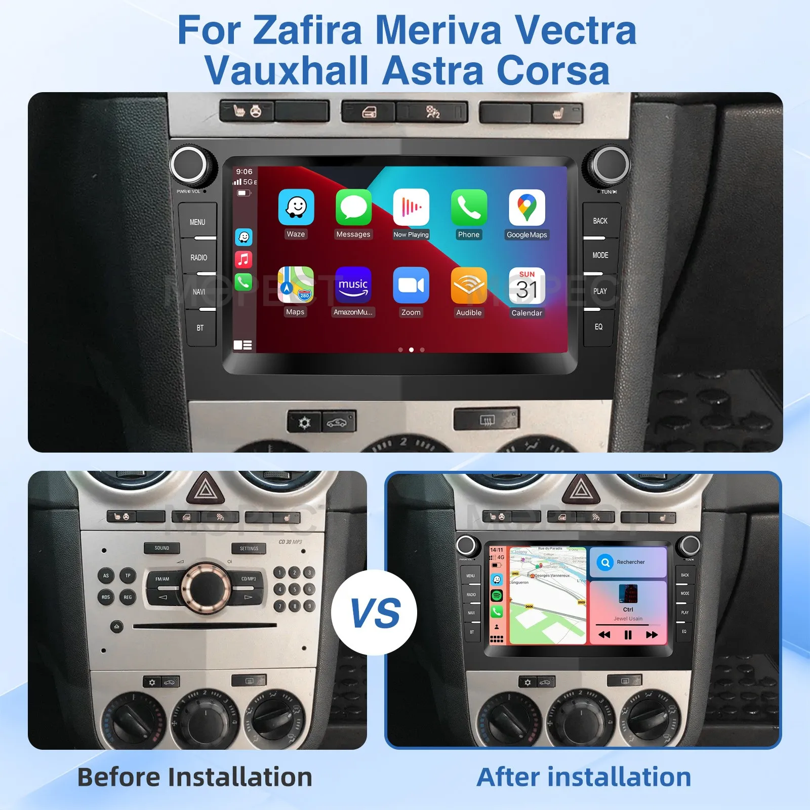 Radio para Auto MOPECT de 7 Pulgadas, 4+64G, Android 15, para Opel Astra H G Zafira B Corsa C Antara Vectra Vivaro, Reproductor Multimedia de Video, DAB+ 3