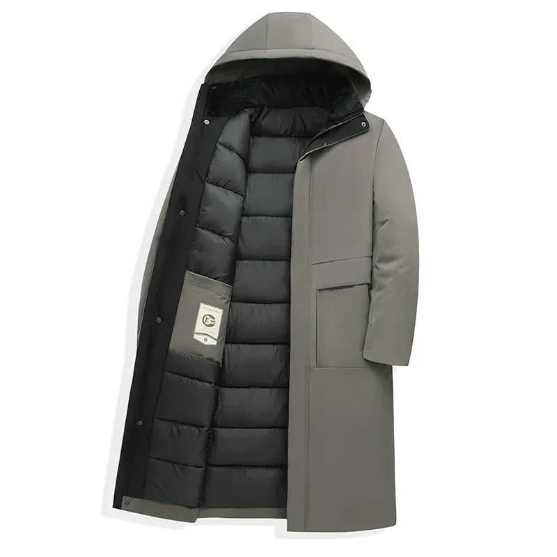 Winter Men Windbreaker Lengthened Thickened Swimmers Pre-competition Warm Long Down Jacket Detachable Cap