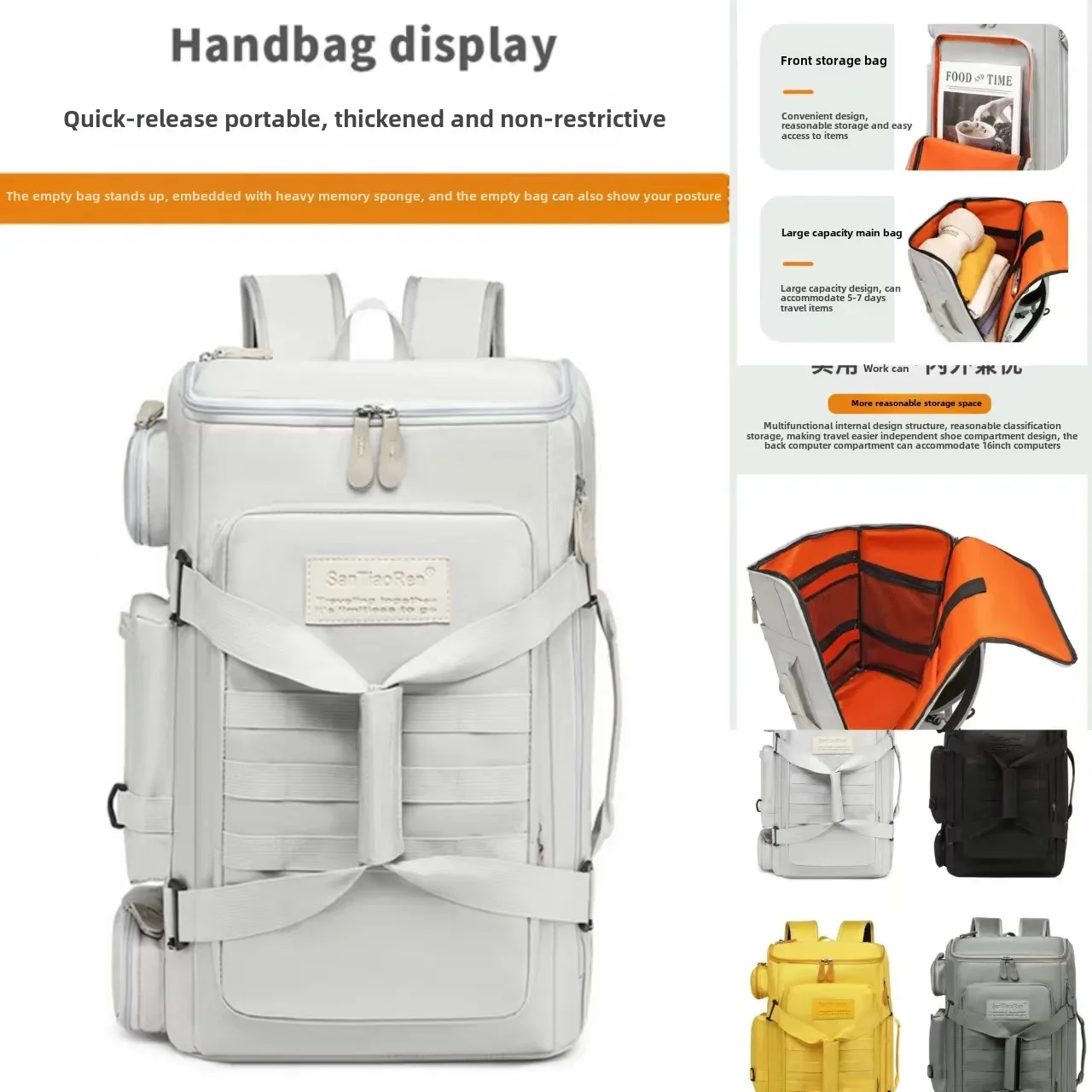 Zaino per laptop da uomo multitasche da viaggio di grande capacità Viaggio d'affari Carry-on Weekendder Zaino casual Bagagli Borsa da trekking bolso